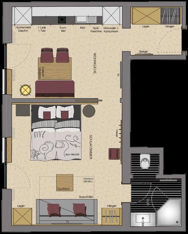 Apartment mit 1 Schlafzimmer und Balkon